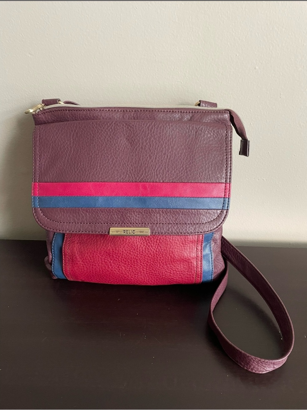 Relic by Fossil Retro Faux Leather Crossbody Colorblock Purse Adjustable Strap